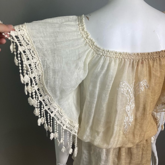 Vanita Rosa Dress small s/m Linen Applique embroidered Tie Peplum Waist Lace - Picture 8 of 16